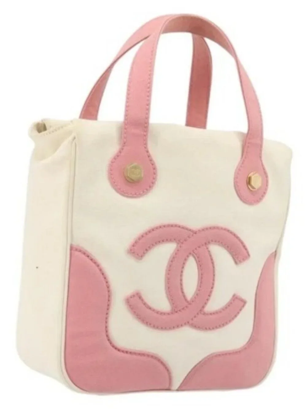CHANEL Tote Bag Canvas Beige Gold CC Auth BA12393
